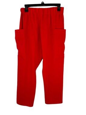 Roucha Red Elastic-Waist Pouch Pocket Pants Baggy Sz Small Travel Utility Comfy